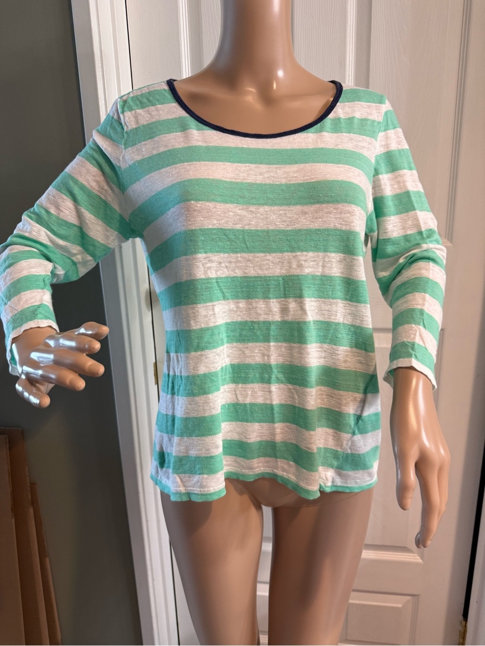 Joie Linen Striped Top Size M Green White Beach Nautical Casual